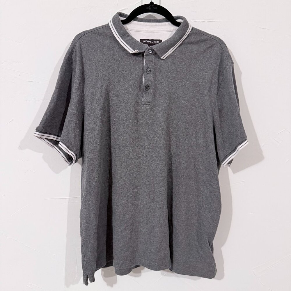 Michael Kors Men’s Size XXL Gun Metal Heather White Short Sleeved Polo